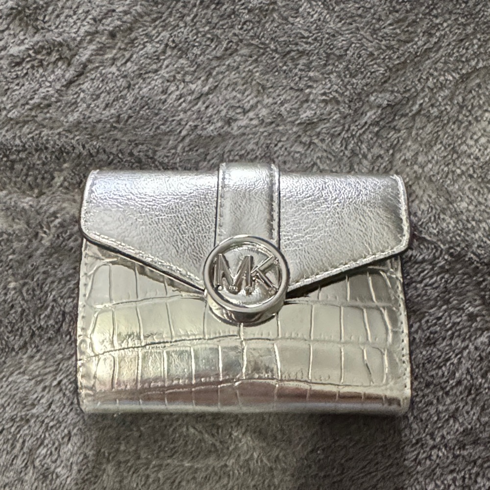 Michael Kors Metallic Silver Croc-Embossed Wallet